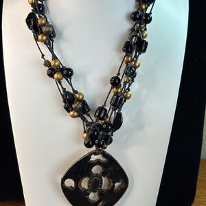 Bold Black and Gold Beaded Statement Necklace